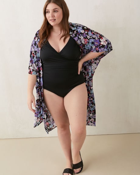 One-Piece Swimsuit With Wrap Front, Solid