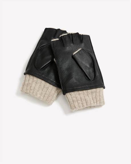 Gants sans doigts en cuir avec par-dessus en tricot
