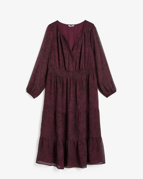 Floral Long-Sleeve Tiered Midi Dress