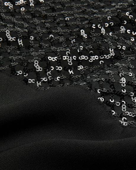 Black Dress with Sequin Mesh Sleeves - Addition Elle