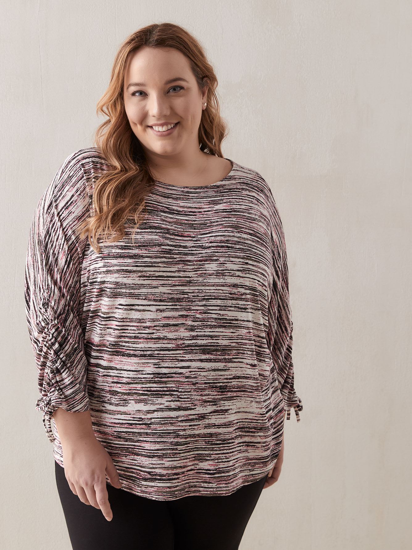 Dolman Sleeve Top With Boat Neck Printed In Every Story