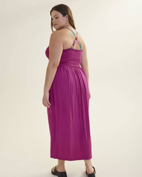 Robe cache-maillot maxi à smocks
