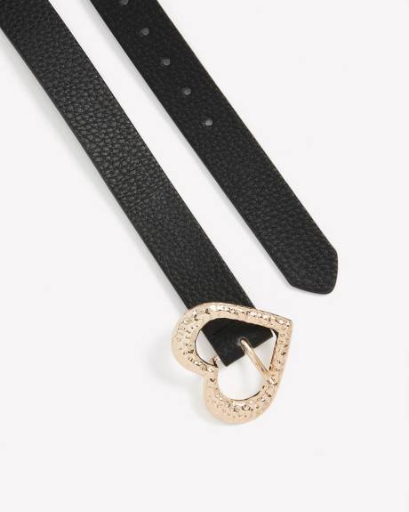 Belt with Hammered Heart-Shaped Buckle
