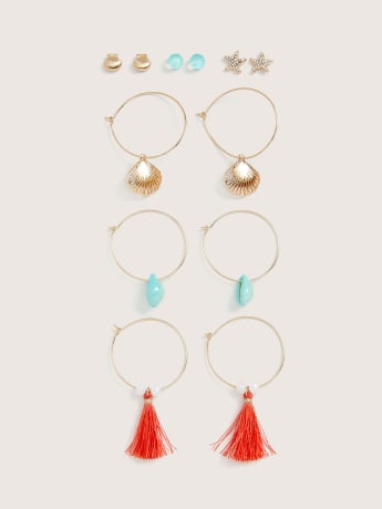 Assorted Beach Stud and Hoop Earrings - Set of 6