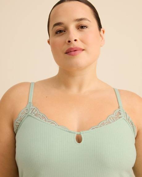 Sleeveless Rib Knit Nightgown with Lace - D&eacute;esse Collection