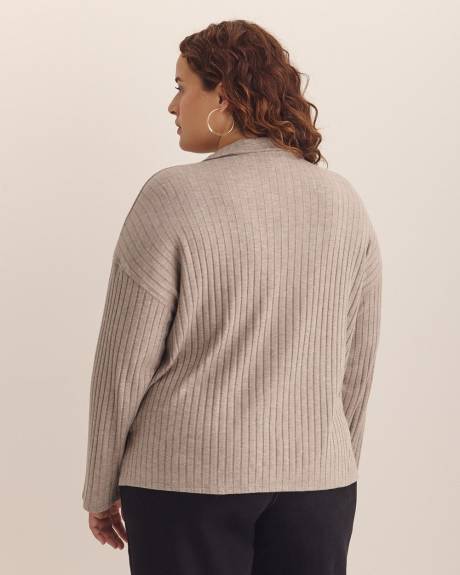 Ribbed Knit Polo Sweatshirt
