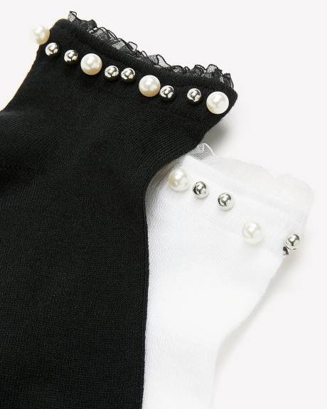 Crew Socks with Pearl Trim, pack of 2