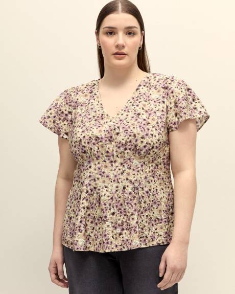 Flutter Sleeve Blouse with Front Pleats - Addition Elle