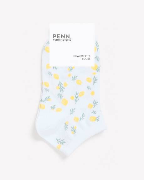 White Lemon-Print Ankle Socks