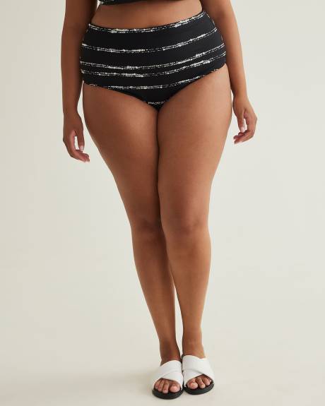 Culotte de maillot de bain noire taille haute avec rayures pointillées