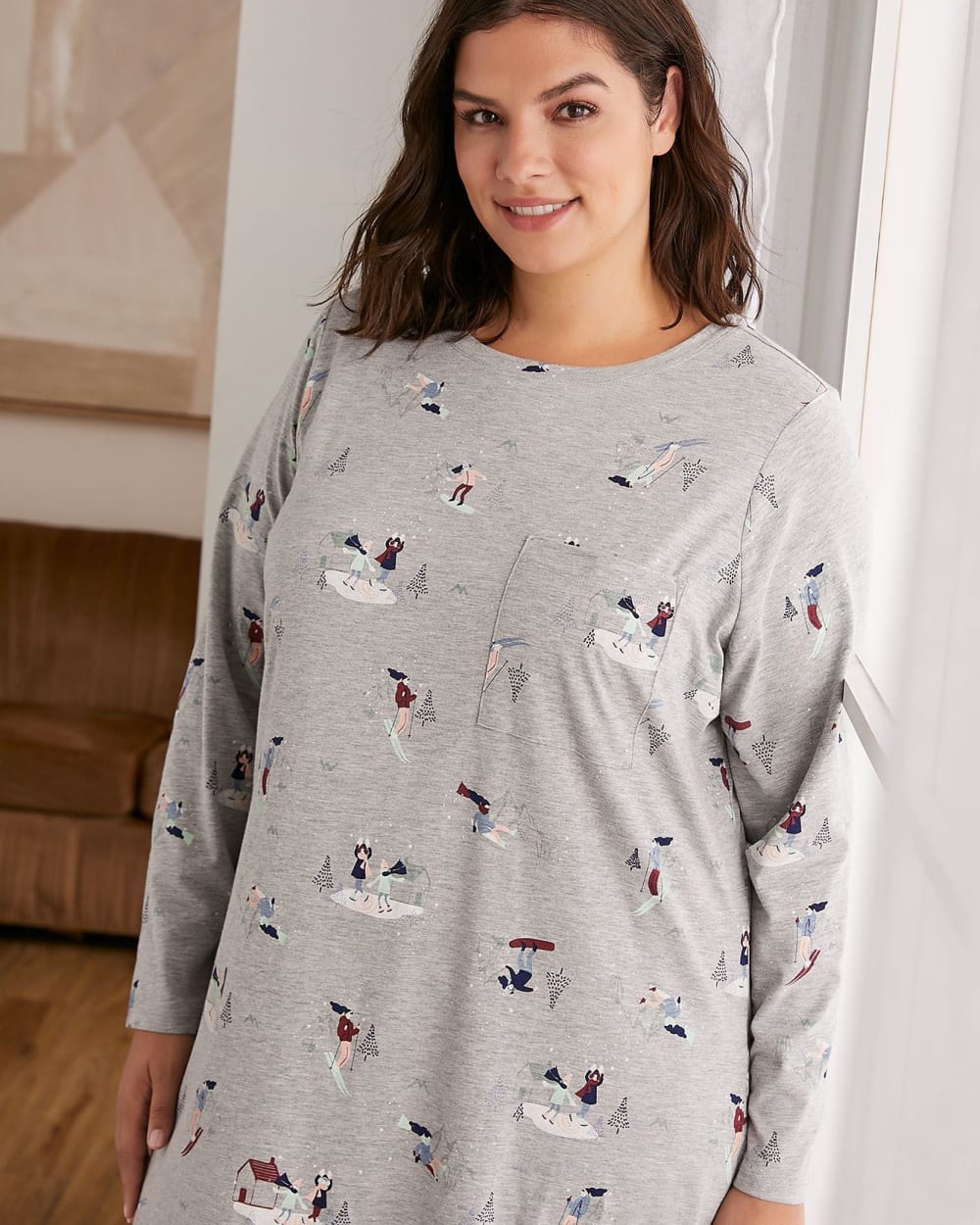 LongSleeve Sleepshirt In Heather Cotton tiVOGLIO Penningtons