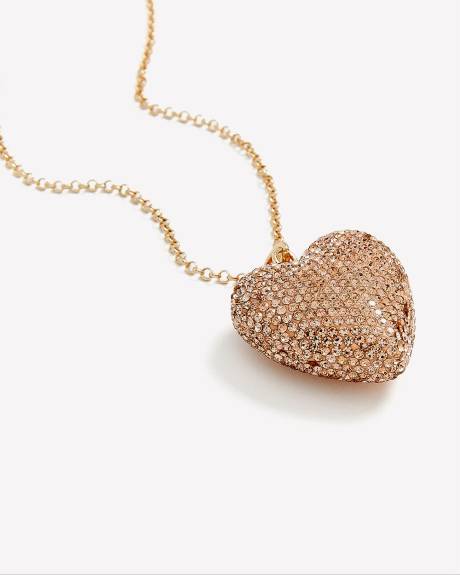 Long Necklace with Rhinestone Heart Pendant