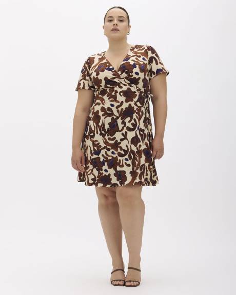 Printed Fit and Flare Wrap Dress - Addition Elle