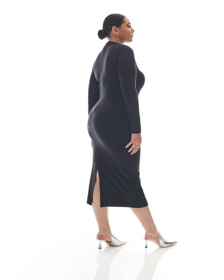 Robe noire mi-longue en tricot avec col montant - Addition Elle
