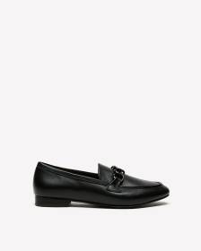 Extra Wide Width, Black Faux Leather Loafer with Chain