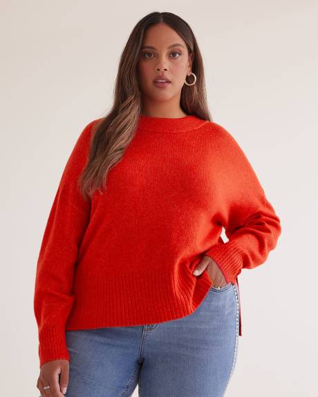 Crewneck Sweater with High Side Slits