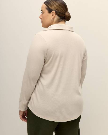 Mock Neck Waffle Knit Top with Zipper