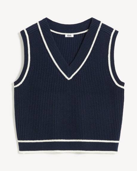 Cotton Blend V-Neck Preppy Vest