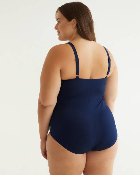Maillot une-pièce avec bandes ondulées et col en V, tissu responsable - Finz