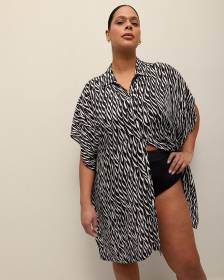 Zebra-Print Vacay Cover-Up Shirt - Raisins Curve