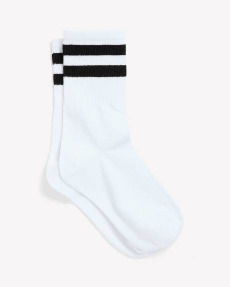 Double-Striped Ribbed Sports Crew Socks - Active Zone