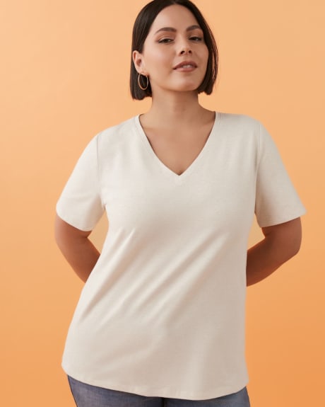 Silhouette-Fit Cotton Blend V-Neck T-Shirt - Addition Elle