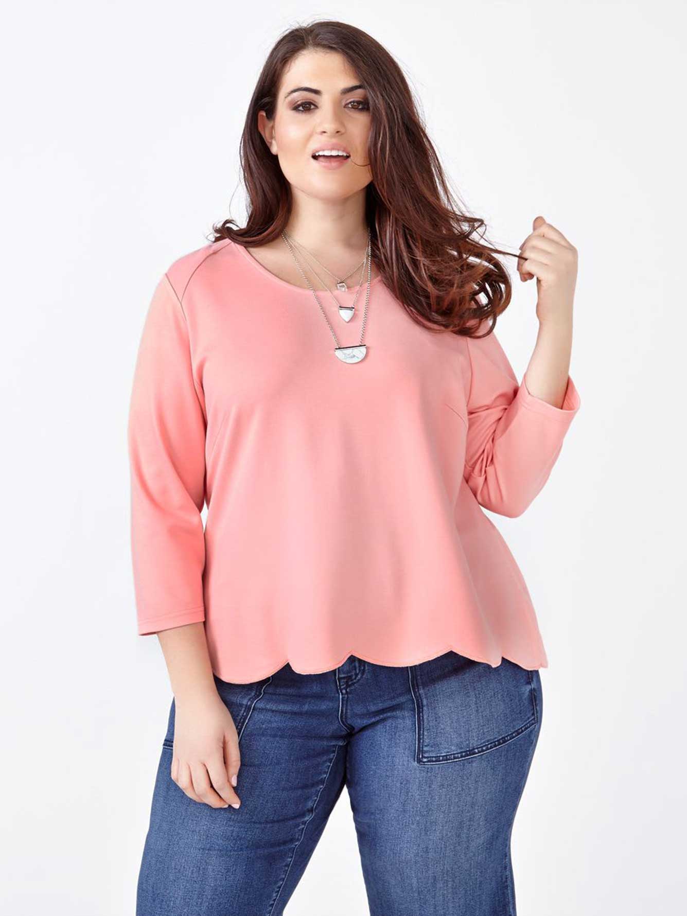 mccarthy 3 4 sleeve scalloped top penningtons mccarthy 3 4 sleeve scalloped top penningtons