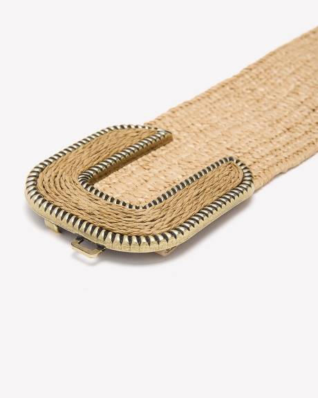 Ceinture élastique large en paille avec boucle à double C