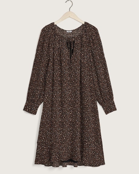Boat-Neck Dress with High-Low Ruffled Hem