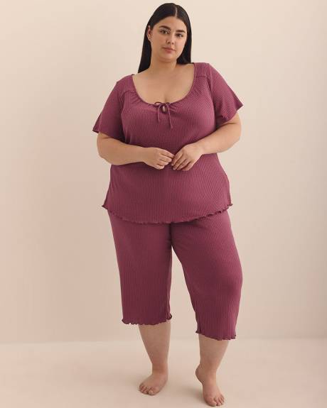 Textured Knit Pyjama Top with Lettuce Edge - ti Voglio