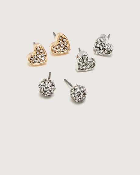 Mixed Heart and Stud Earrings, Set of 3 - In Every Story
