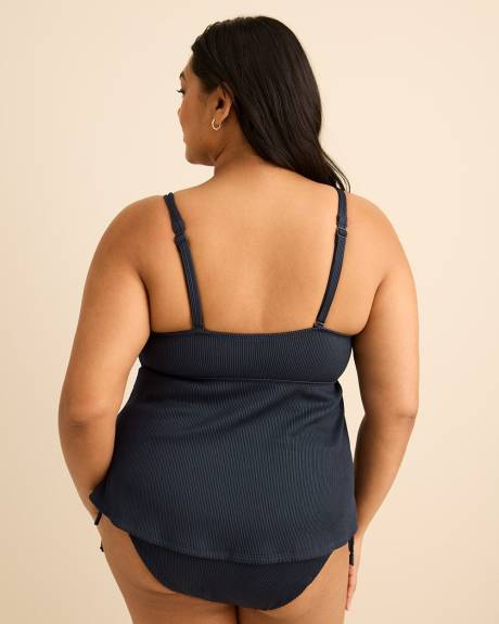 Tankini &agrave; silhouette trap&egrave;ze et encolure lac&eacute;e