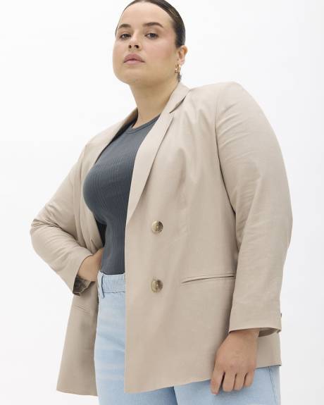 Beige Linen Blend Blazer - Addition Elle