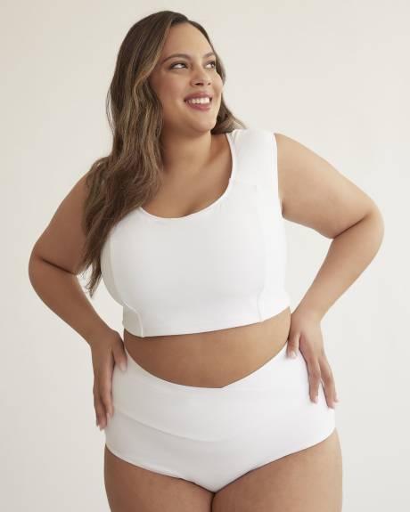 White Rib Longline Bikini Top with Lace-Up Back