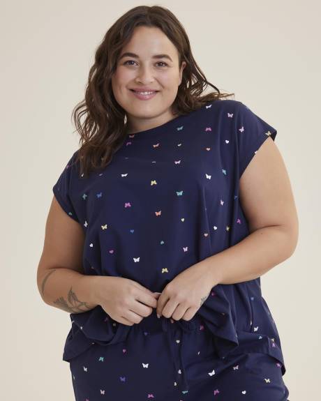 Printed Cap-Sleeve Pyjama Top with Open Crossover Back - ti VOGLIO