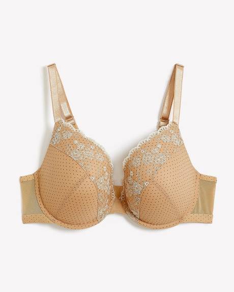 Soutien-gorge pigeonnant brodé à pois, avec armatures - Déesse Collection