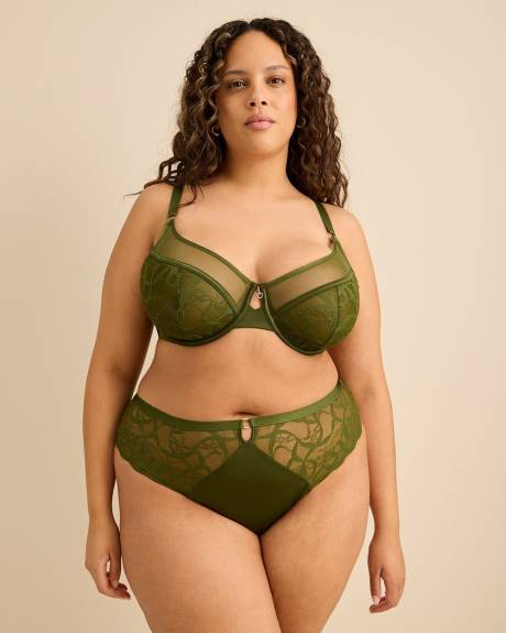 Soutien-gorge pigeonnant vert non doubl&eacute; avec dentelle, avec armatures - D&eacute;esse Collection