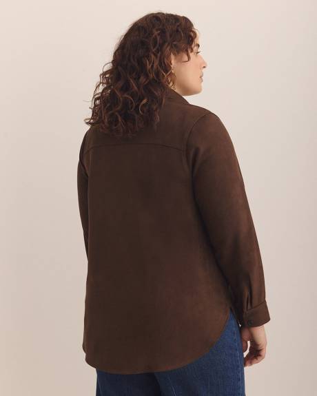 Brown Faux Suede Buttoned-Down Shirt