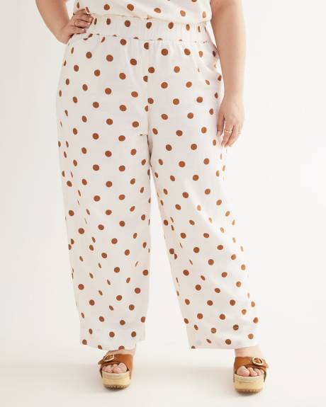 Dotted Linen Blend Wide-Leg Pull-On Pant