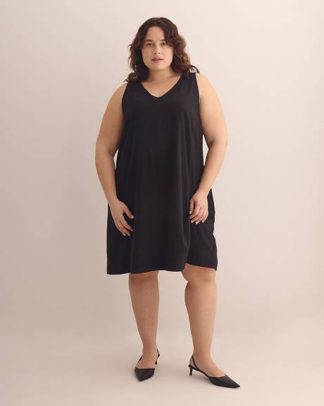 Linen Blend V-Neck A-Line Dress