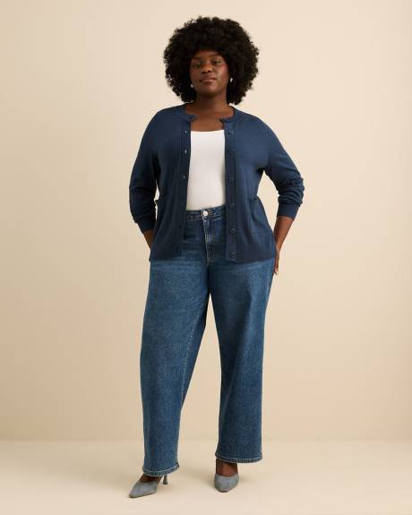 Responsible, Buttoned-Down Cotton Blend Crewneck Cardigan