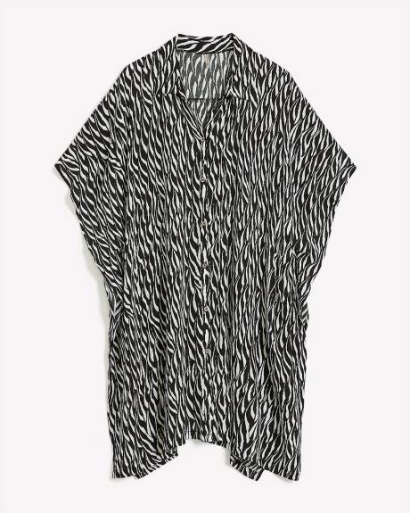 Zebra-Print Vacay Cover-Up Shirt - Raisins Curve