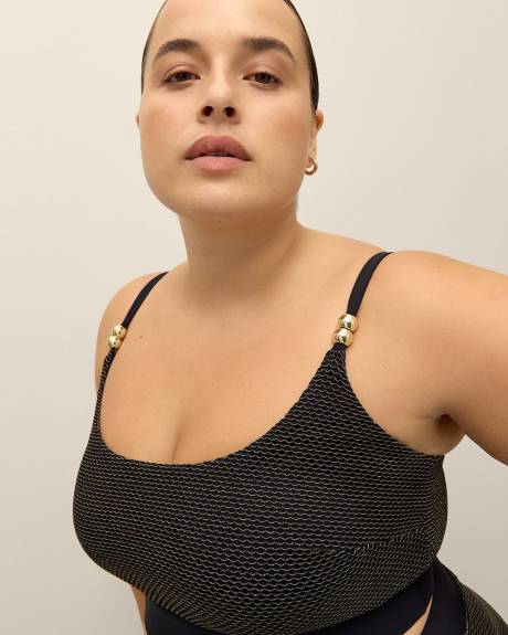 Black and Gold Mesh Crop Bikini Top
