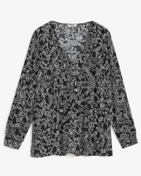 Long-Sleeve Swing Pleated Blouse