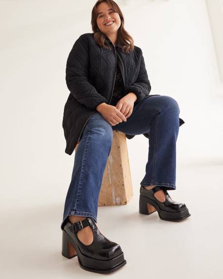 Manteau asymétrique matelassé, tissu responsable