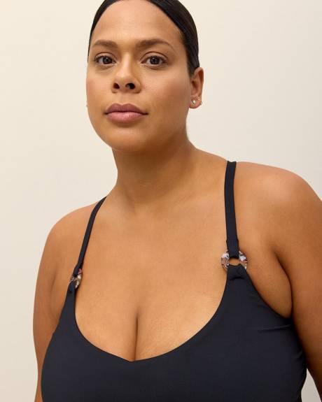 Black Draped Tankini with Ring Details