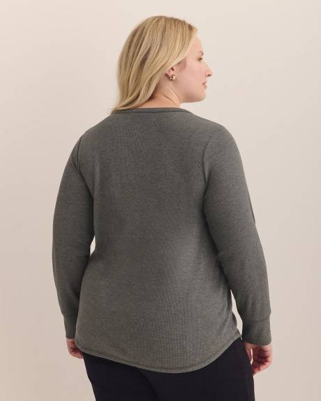 Long-Sleeve Split-Neck Waffle Knit Top