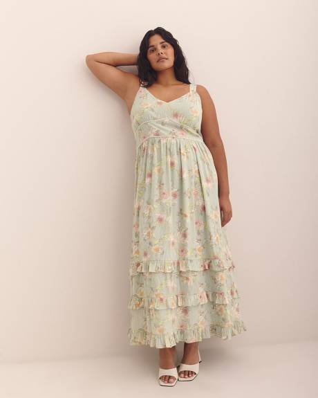 Floral Sleeveless Maxi Dress with Pearl Trim - Addition Elle