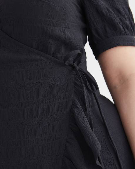 Black Ruffled Edge Wrap Dress - Addition Elle