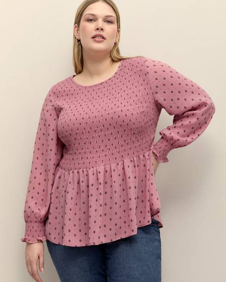 Blouse imprimé avec smocks à motif, tissu responsable